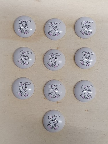 Round Childrens Printed Character Shank Buttons Bunny Rabbit Design 15mm - Picture 8 of 16