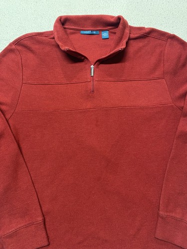 Perry Ellis Men’s Waffle Knit 1/4 Zip Pullover Sweater  Red XL Stretch Preppy