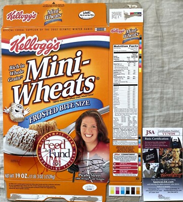 Picabo Street dual signed auto 1998 Olympic Kellogg's Mini Wheats cereal box JSA