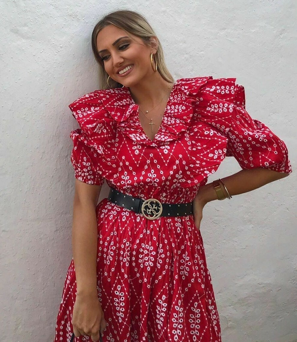 zara red ruffle dress