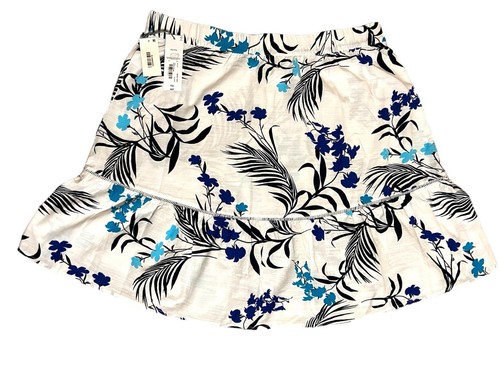 Gonna Liz Claiborne linea A bianca blu floreale cotone rayon primavera nuova con etichetta taglia PXXL - Foto 3 di 8