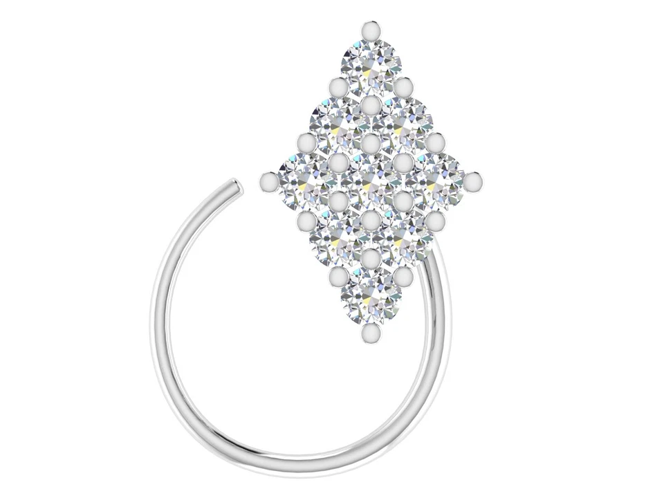 Anillo de nariz perforado de diamantes blancos reales de 0,12 quilates de oro blanco de 14 quilates regalo para ella Foto 3 de 4