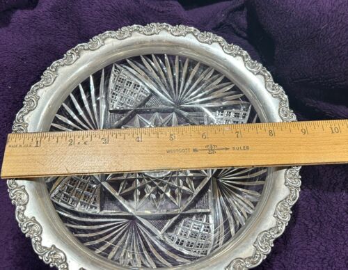 VINTAGE CRYSTAL BOWL WITH GORHAM STERLING SILVER RIM - Picture 3 of 9