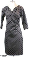 Talbots Dress polka dot Faux Wrap Black 3/4 Sleeve Back Zipper Petite Small