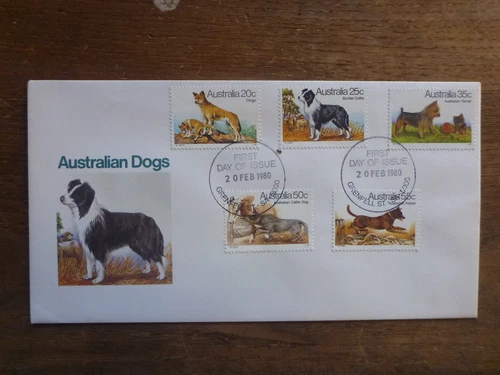 AUSTRALIA 1980 AUSSIE DOGS SET 5 STAMPS FDI GRENFELL St FIRST DAY COVER
