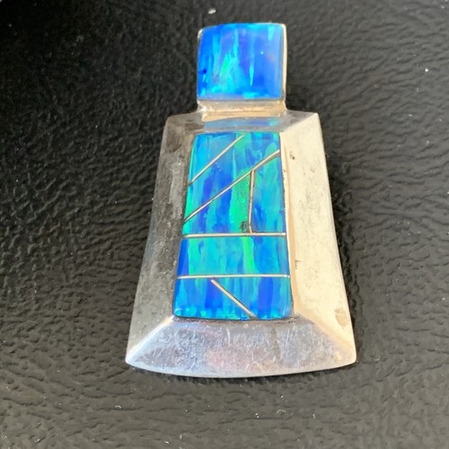 Mens Womens Blue Opal Navajo Sterling Silver Inlay Pendant 13339 - Picture 10 of 12