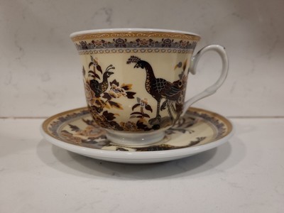 Lot de 2 tasses avec soucoupes - Motif floral - Porcelaine fine