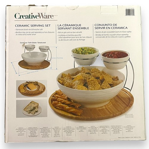 CreativeWare Wine & Dine Ceramic Serving Set w/Bamboo Tray (Cocktail Party) - Picture 7 of 9
