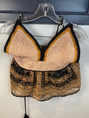 American Eagle Womens XS New w/o tags BoHo knitted Halter top sz xs peach/blk/Br