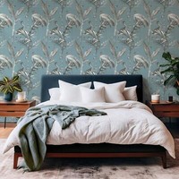 World Of Wallpaper Azzurra Blatt Tapete Reiher VöGel Pflanzenmuster Blau 9513