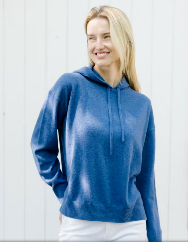 B Draddy Women's MACKENZIE 100% Cashmere HOODIE Denim Heather #BDLS00 Pick  size