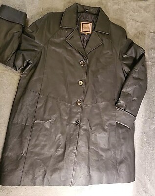 Excelled Collection Genuine Leather Trench Coat  3XL Gray Quilted Lining VTG*