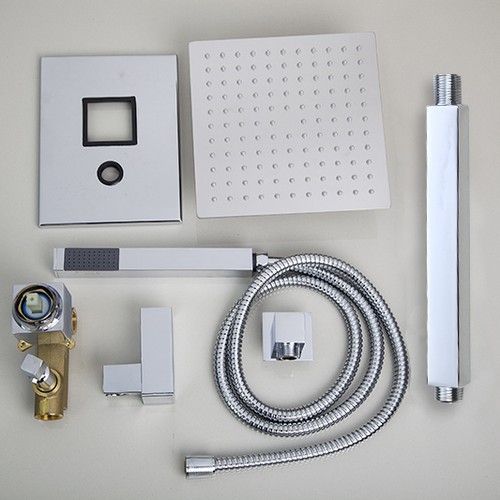 LED Light 8 Inch Rainfall Shower Faucet Set with Hand Spray Chrome Finish - Picture 5 of 10