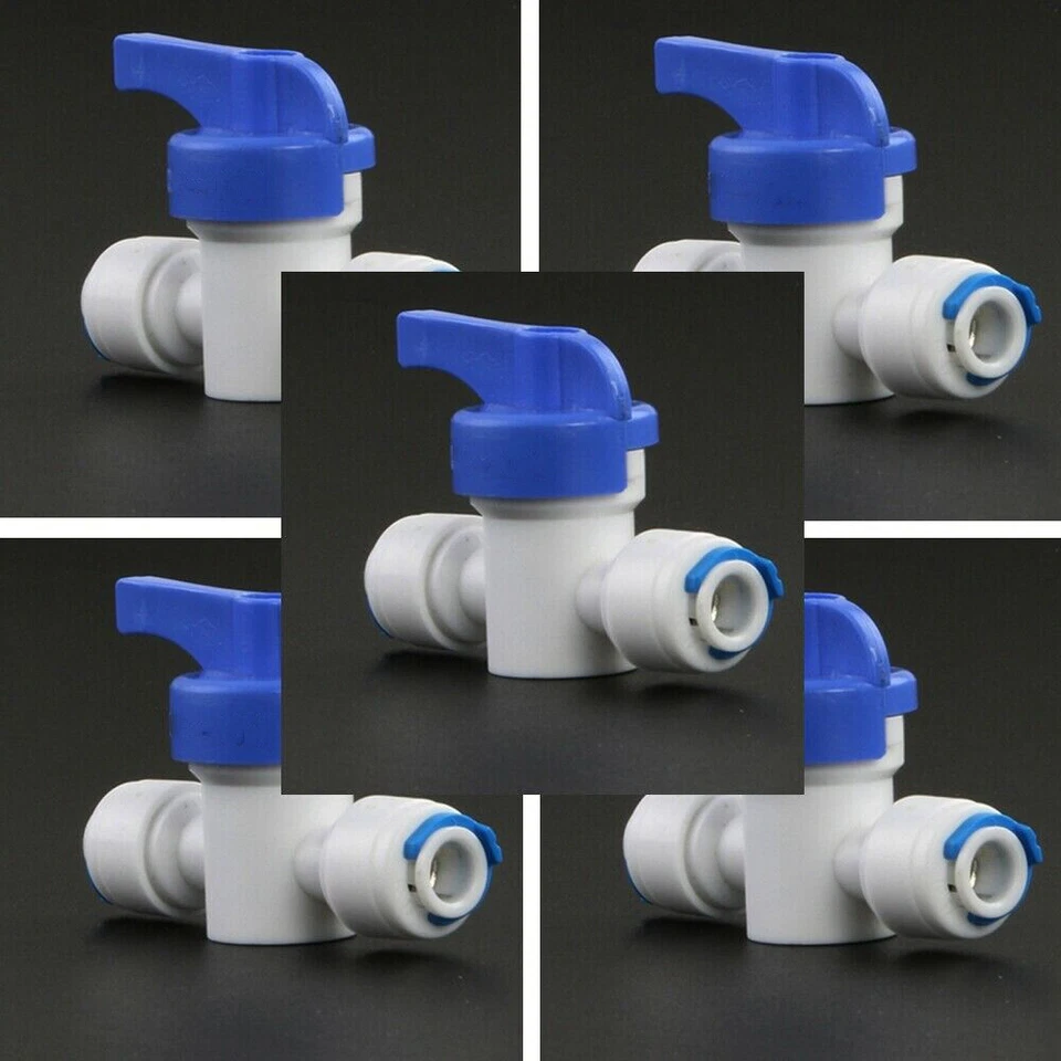 5* 1/4" Ball Valve Inline Tap Quick Connect Push For RO Water Reverse Osmosis ## - Image 4 of 4