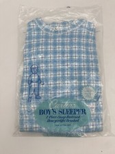 NOS Vtg Carter's 2 Piece Set Snap On Footed Pajamas Retro Blue Plaid Boys 3T