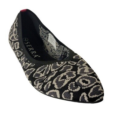 Serra Shoes Leopard Knit Flats W7 Recycled Washable Pointy Animal