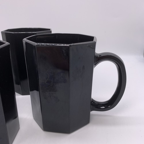 4 Arcoroc France Octime Black Glass Octagon 8 Oz Coffee Mugs France Vintage - Picture 3 of 6
