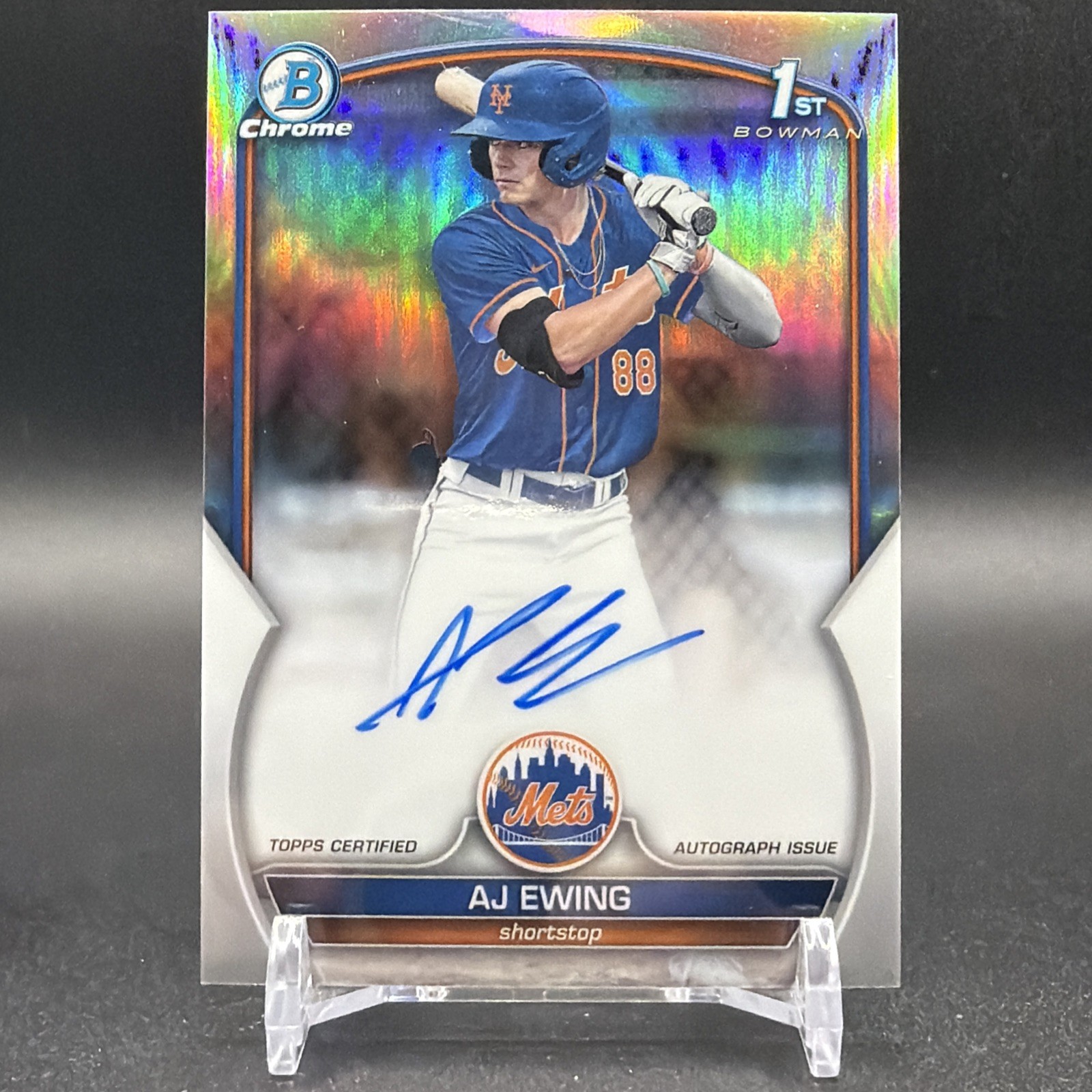 AJ Ewing 2023 Bowman 1st Draft Chrome Refractor Auto /499 New York Mets CDA-AE