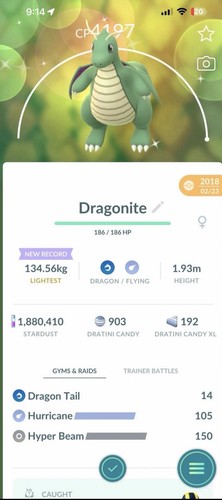 Shiny Dragonite 2018-2020  LVL 50 & Extra Move Guaranteed lucky