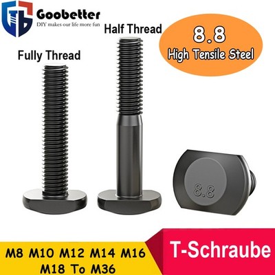 T-Schraube Schwarz 8,8 Stahl Hammerkopfschraube T-Nutenschraube M8 M10 bis M36