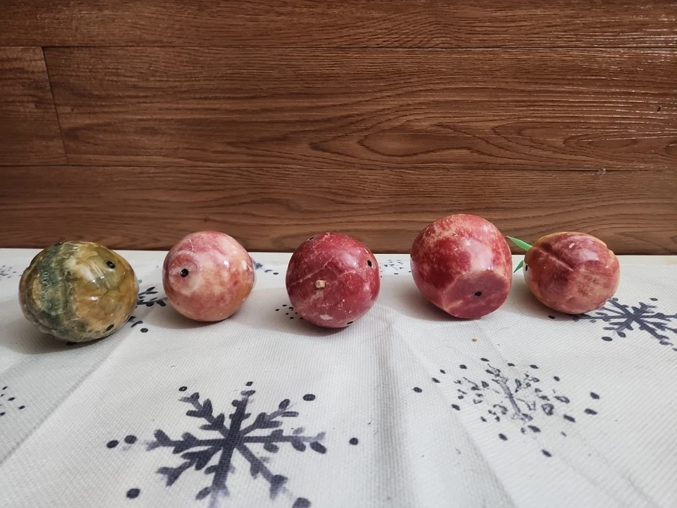Juego De Colección De 5 Mármol Fruta Manzana Pera Ciruela Piña Foto 3 de 3