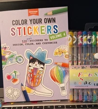 PIPSTICKS Color your Own Sticker Book Bundle VOL 4 With Cool SCENTED Gel Pens