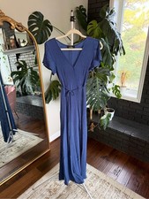 Lulu's Navy Blue Short-Sleeve Wrap Maxi Dress