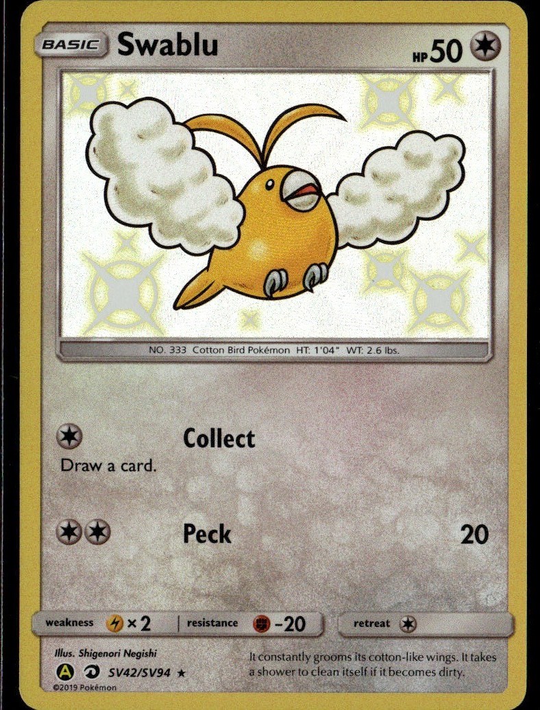 Swablu Shiny Holo Rare Hidden Fates: Shiny Vault SV42/SV94 NM