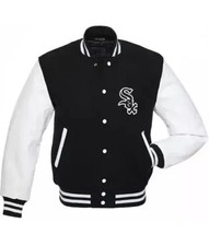 MLB Chicago White Sox Varsity Jacket Black/White Wool & Leather Bomber Coat