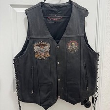 Vintage Street Steel Leather Biker Vest Heavy Thick Patches Skulls Guns XXL