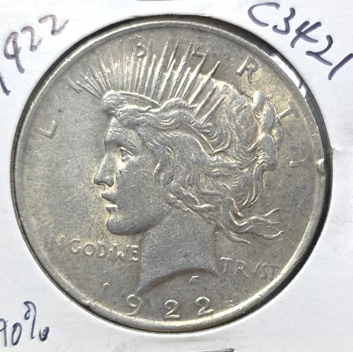 1922- P Peace Silver Dollar - 90% SILVER - ask4bud coin C3421