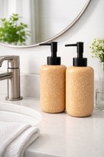Set of 2 Speckled Peach Ceramic Modern Matte Soap Dispensers for Bathroom