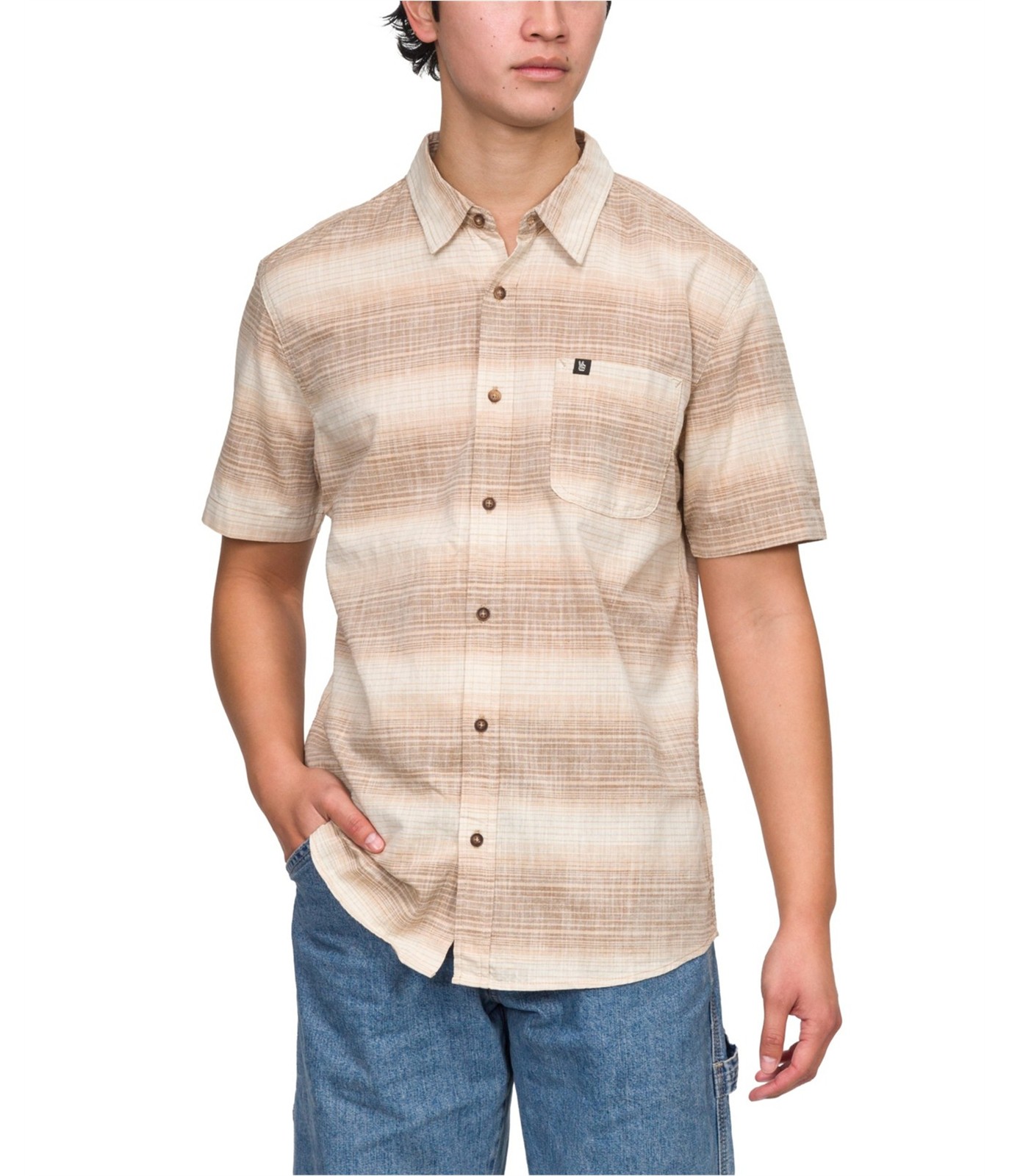 Junk Food Mens Rogers Woven Button Up Shirt Beige Small 4990₽