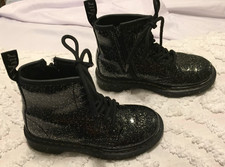 Doc Dr Martens Junior Black Gold Glitter 1460 J Girls Shoes Boots SZ 12J Airwair