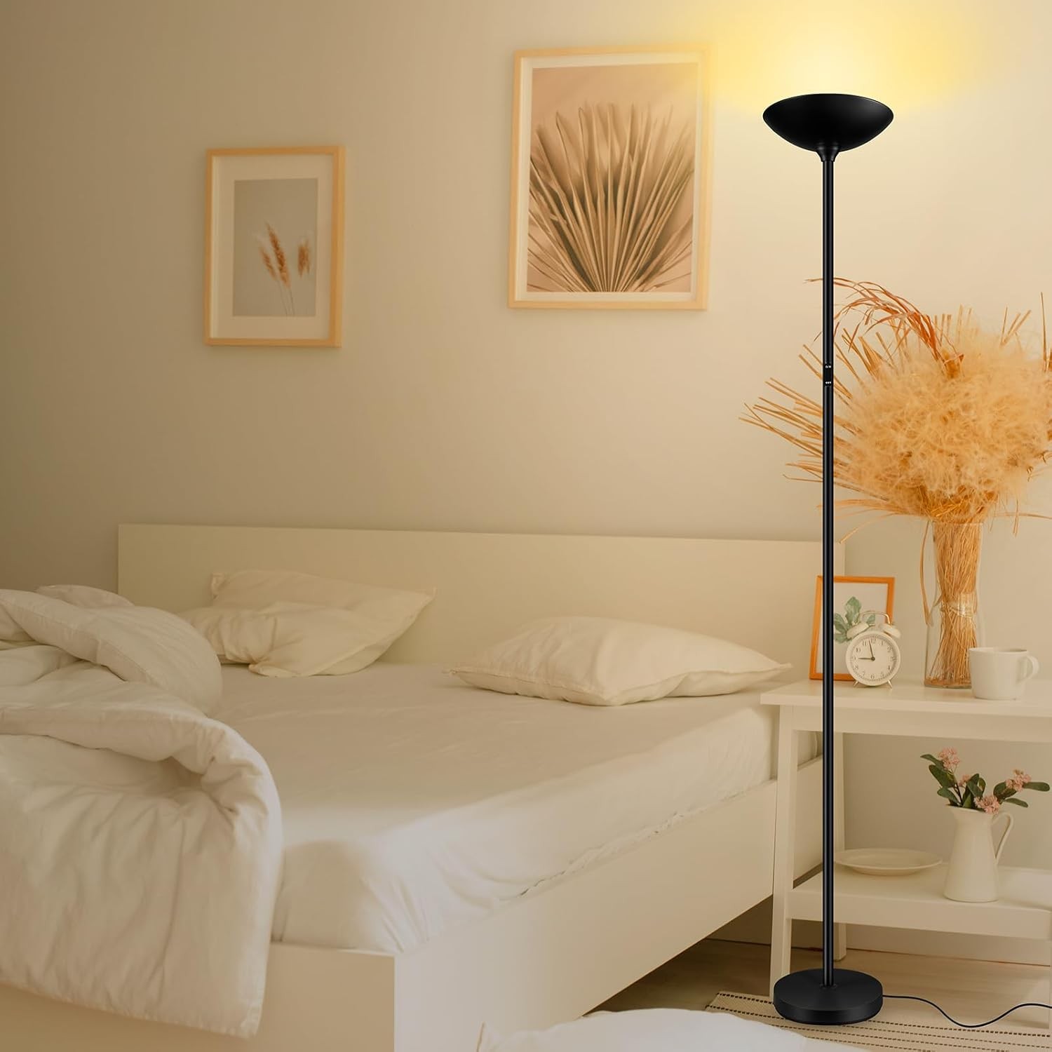 Stepless Dimmable Floor Lamp,30W 3000LM Super Bright LED Torchiere Black 