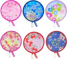 6 Pcs Foldable Hand Fan, Pop up Fan, round Folding Fans, Chinese Japanese
