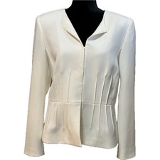 Tahari Arthur S. Levine Women Ivory Pleated Waist Blazer Jacket Size 12 White