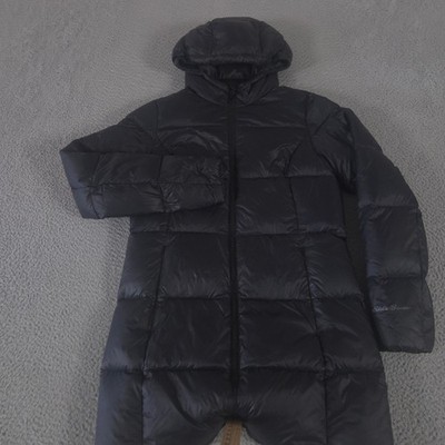 Eddie Bauer Jacket Womens Medium Black Luna Peak Down Parka Hooded Puffer Coat