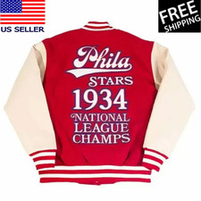 1934 Philadelphia Stars Red Wool White Leather Sleeves Varsity Letterman Jacket
