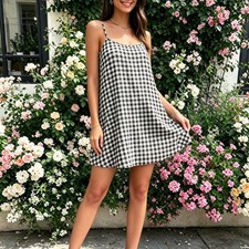 Women Sleeveless Check Mini Dress Spaghetti Strap Loose Flowy Vacation Sundress