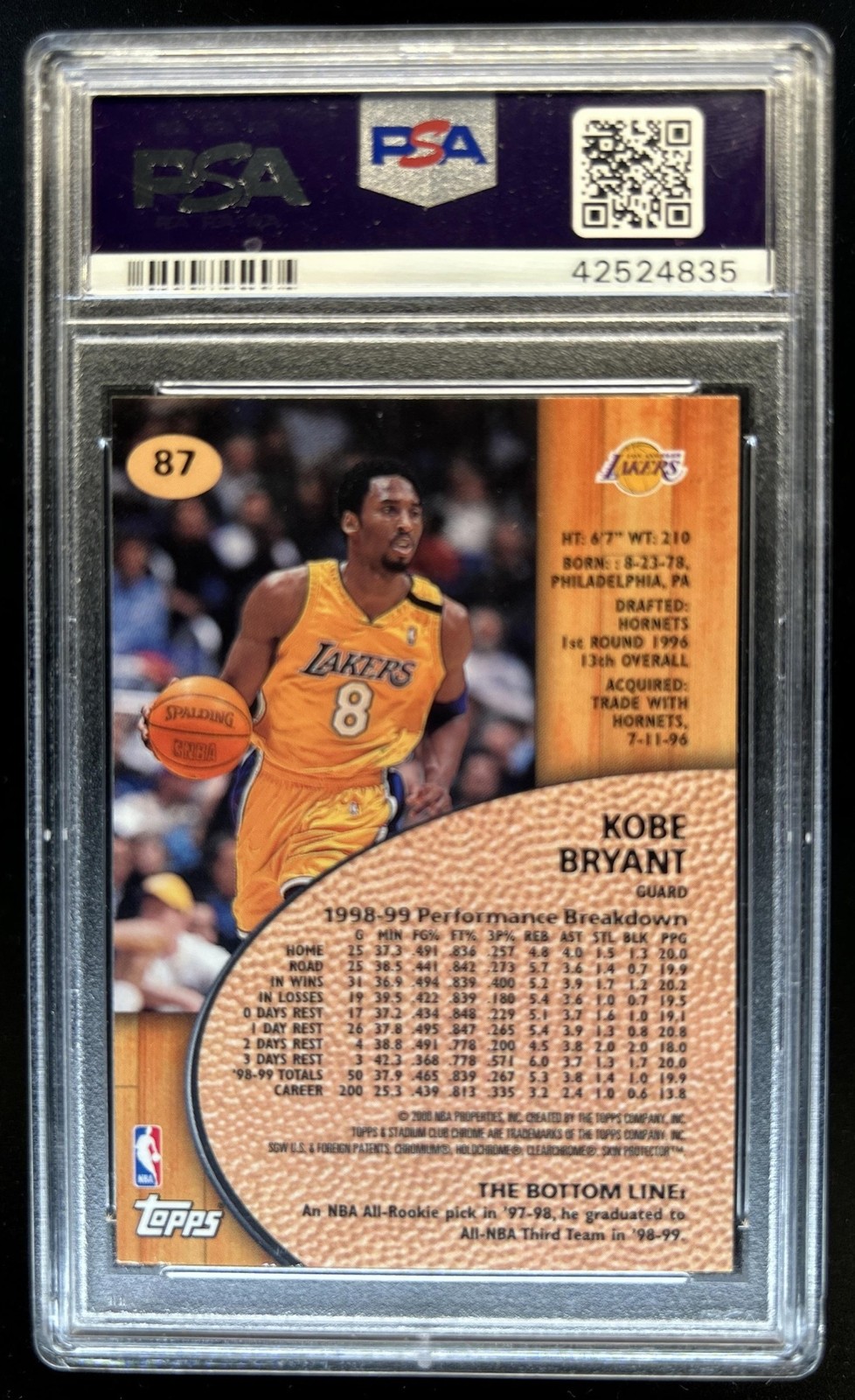 1999-00 Topps Stadium Club Chrome Kobe Bryant #87 Lakers PSA 9 view 2