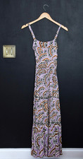 NWT Omika Monroe Maxi Dress Floral Tiered Bow Tie Back Purple Brown Size M Boho