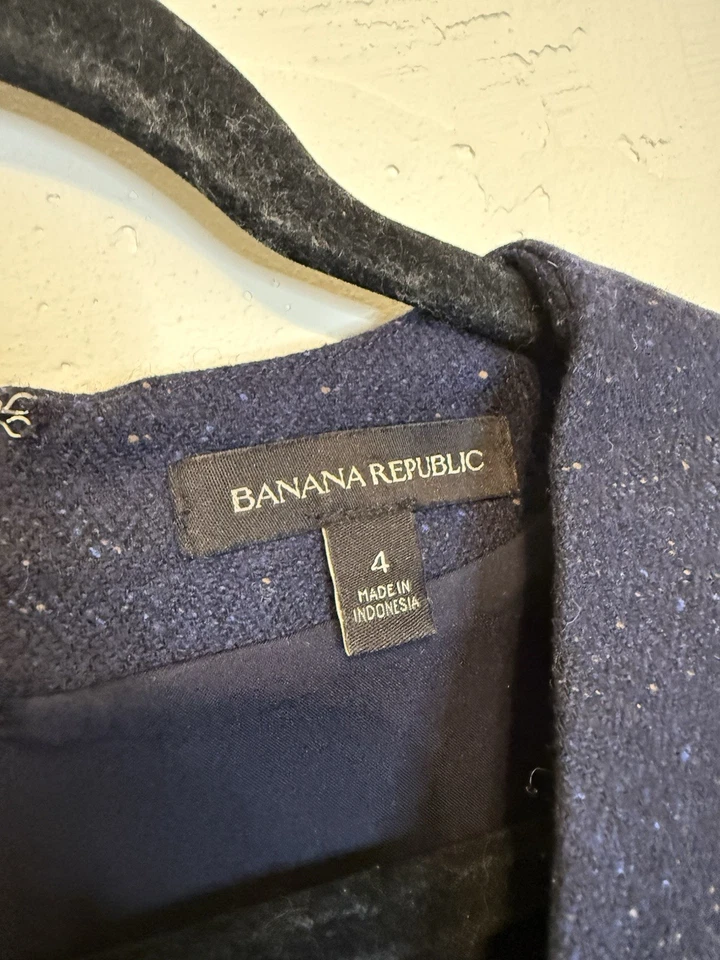 Vestido Vaina Banana Republic Para Mujer 4 Azul Marino Mezcla Lana Tweed Seda Forrado Foto 3 de 4