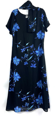 Women's Premier International Black Blue Green Floral Round Neck Short Sleeve M