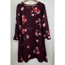Old Navy Dress Womens XXL Burgundy Floral Print Fluted Sleeve Whimsygoth Boho
