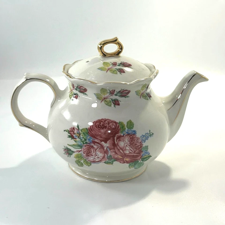 Tetera de colección Windsor England Bone China rosa floral rosas y detalles dorados rara Foto 3 de 4