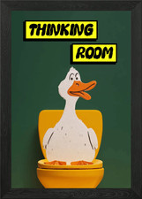 Thinking Room Duck on Toilet Framed Wall Art Poster Canvas Print Picture
