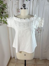 Antique Vtg Edwardian Victorian Corset Cover Chemise Top White Cotton Boho sz S