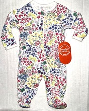 WONDER NATION sleeper white with multi color FLOWERS size NEWBORN