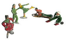 5 LEAD CHRISTMAS FIGURES  ICE SKATERS  SLEDDER  BARCLAY 2.5  TALL NICE PAINT